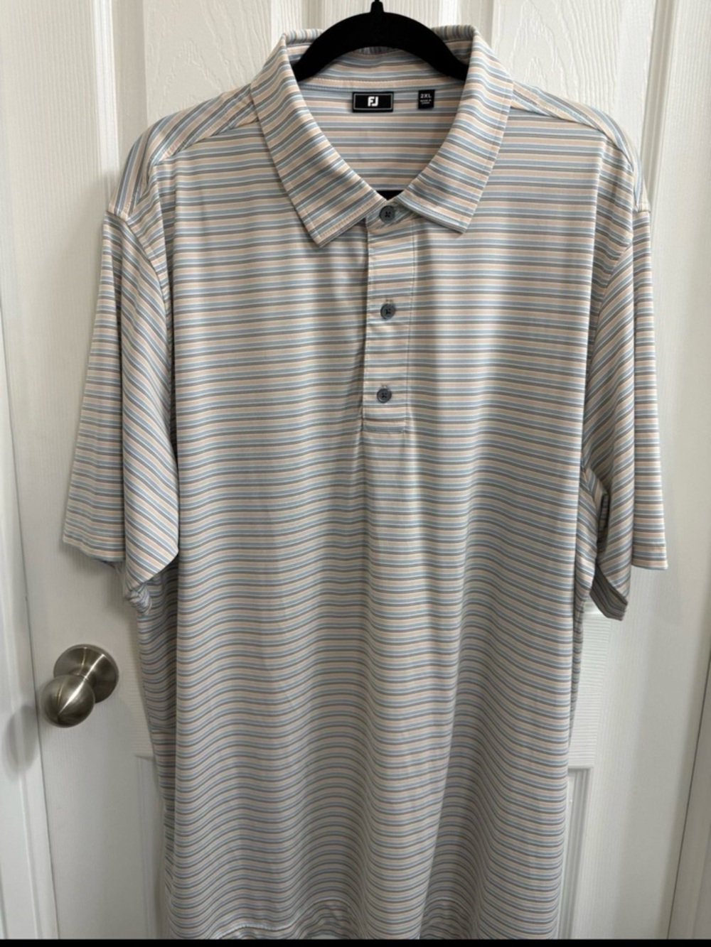 FootJoy Men's MultiStriped Polo in Beige, Blue, Cream